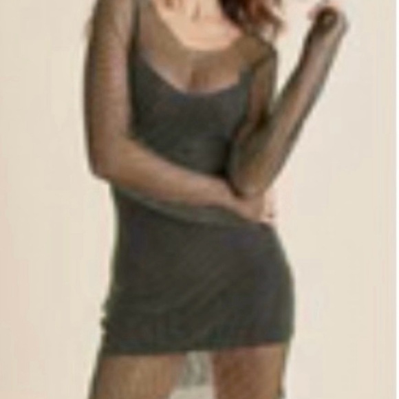 Rhinestone Mesh Multicolor Long Sleeve Mini-Dress - Picture 12 of 14